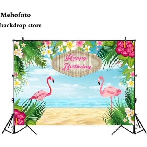 Mehofoto Flamingos Photography Backdrops Happy Birthday Theme Party Photo Beach Backgrounds Flower Shoot Computer Printed 685