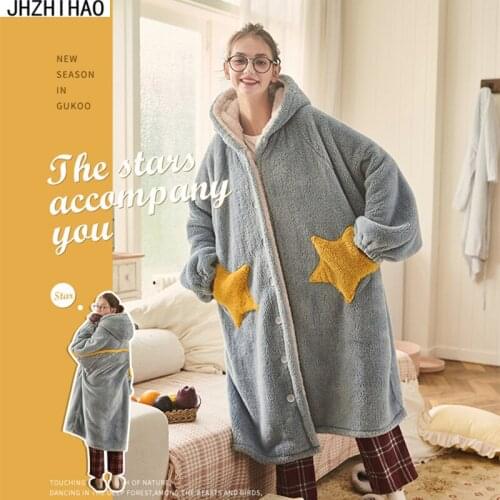 Robe Bathrobe Peignoir Femme Badjas Batas De Mujer Bridesmaid Robes Szlafrok Thick Night GownGirls star robe long loose