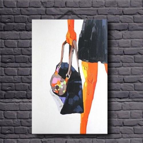 Beautiful Woman with Handbag Art Picture Paint on Canvas 100% Handmade Oil Painting Home Living Room Wall Decoration No Frame