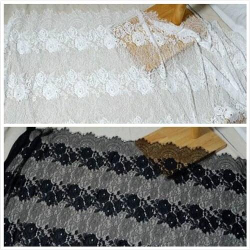French Eyelash Lace Fabric 150cm White Black Diy Exquisite Lace Embroidery Clothes Wedding Dress Accessories 3M/Pcs