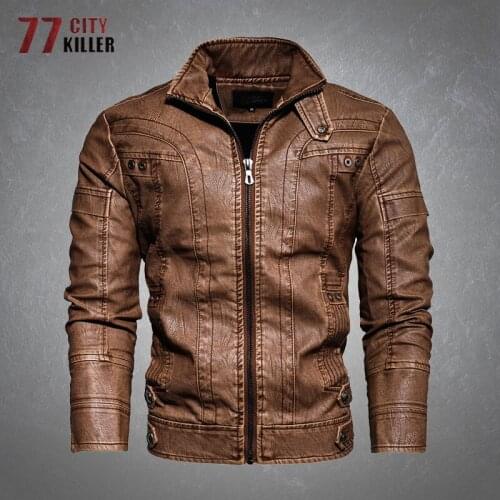 Retro Leather Jacket Men Casual Multiple Pockets PU Washed Leather Jackets Male Outdoor Cycling Motorcycle Bomber Mens Clothing