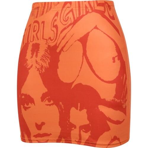 Summer Women Skinny Short Skirt Low Waist Portrait Printed Pattern Close-fitting Mini Pencil Skirt