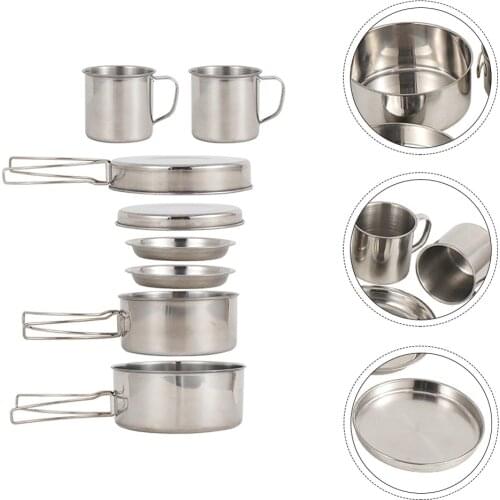 8Pcs Cookware Premium Durable Professional High Quality Outdoor Supplies Stainless Steel Camping Cookware Outdoor Cook Equipmen