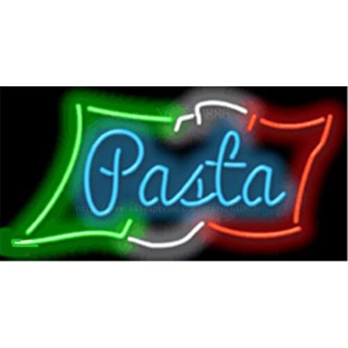 Pasta with Flag NEON SIGN REAL GLASS BEER BAR PUB LIGHT SIGNS store display Restaurant Advertising food dinning Lights 17*14"
