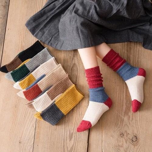 Socks Women Cotton Socks Fashion Autumn Winter Socks 1 Pair Warm Patchwork Color Long Socks Female High Quality Korea Style
