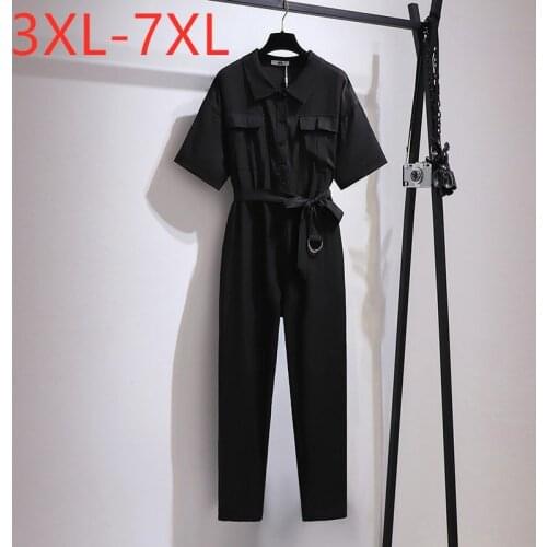 New 2021 Ladies Summer Plus Size Cargo Jumpsuit For Women Large Short Sleeve Black Pocket Belt Long jumpsuits 4XL 5XL 6XL 7XL