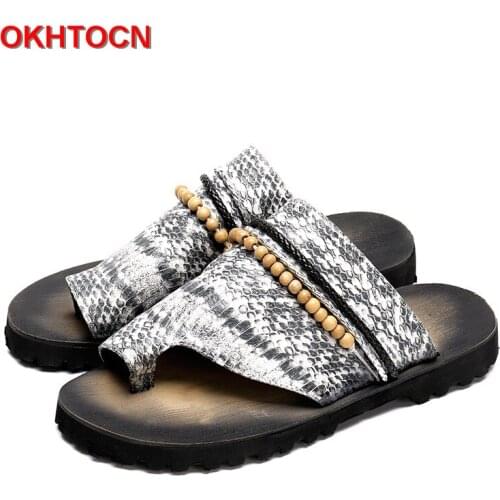 OKHOTCN 2018 New Snake Men Sandal Slippers Retro Classic MenS Summer Shoes String Bead Beach Shoes Rubber Non-Slip Flip Flops
