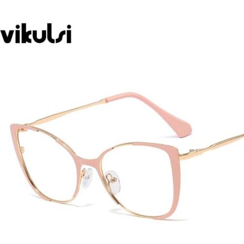 2019 Sexy Cat eye glasses frame Women Fashion Brand Half Metal Lady Eyeglasses Frame vintage Optical Clear Womens Glasse