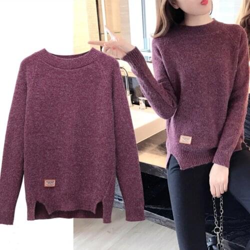 Autumn winter sweaters womens loose short knit round neck pullover Solid color wild base warm sweater Cheap 2020 D347