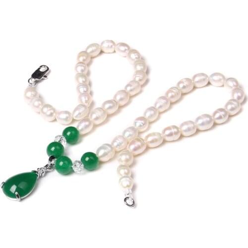Green Agates Pendant Necklace Women Jewelry Natural Freshwater Pearls Choker Female Wedding Accessories Collares Elegant Gifts