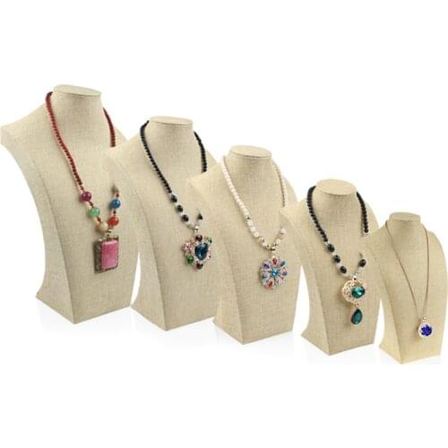 Linen Necklace Stand Mannequin Jewelry Display Pendants Holder Model Shelf Neck Bust Frame Showcase Necklace Display