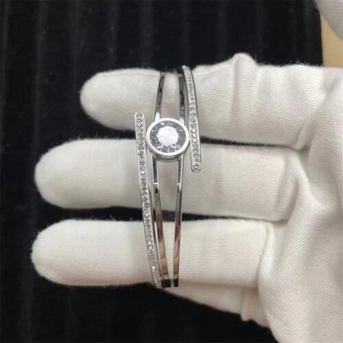 Korean fashion hot multi-layer zircon inlaid Bracelet high grade titanium steel bracelet womens versatile jewelry