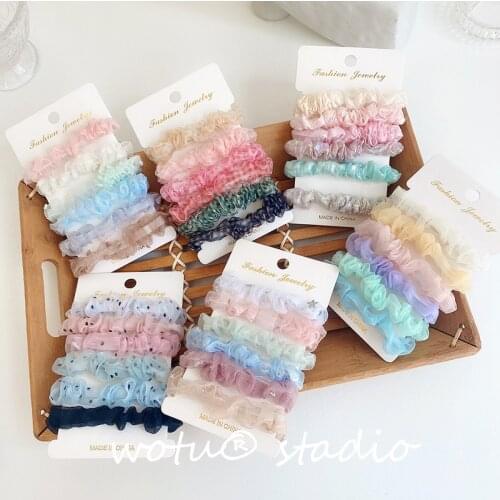 6Pcs/Set Hair Scrunchies Plaid Scrunchie Elastic Hair Bands Cute Women Rubber Hair Ties Transparent Ponytail Holder Headwear