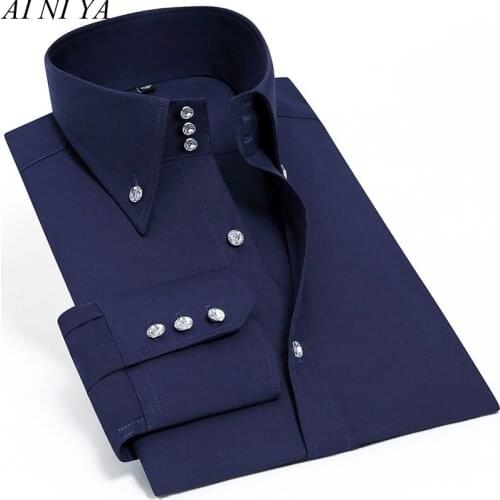 AI NI YA Mens Blouse Dress Long Sleeve Luxury Button Up Silk Cotton Shirt Slim Fit Western Hand Sewing Fashion Casual Design
