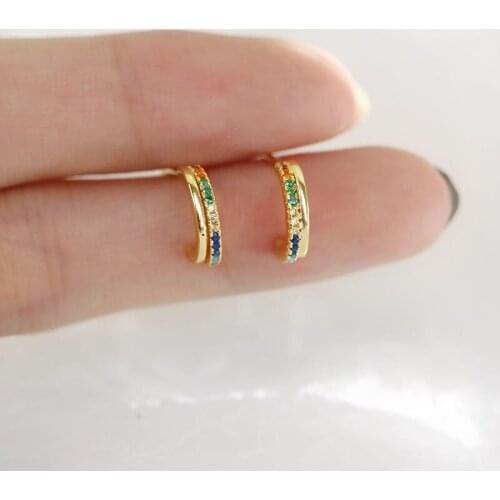WTLTC Simple Colorful Cubic Zirconia Hoop Earrings Open C Shaped Hoops Earrings 925 Sterling Sliver Small Earrings For Women