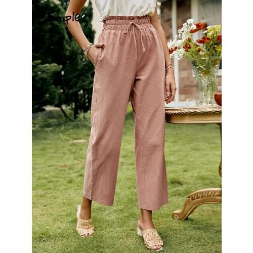 SIMPLEE Women's Linen Trousers
