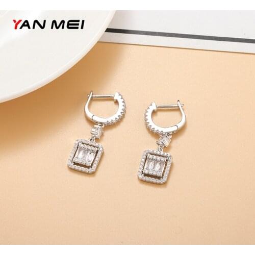 YANMEI Geometric Square Zircon Ring Earrings Top Exquisite Temperament Fashion Earrings Hypoallergenic Jewelry YME9460