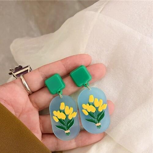 Summer Sweet Green Flower Stud Earrings for Women INS Korean Fashion Teen Girl Dating Jewelry 2021 Pendientes Accesorios Mujer