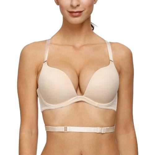 YBCG Women Bra Deep Plunge Push Up Lingerie Convertible Multiway Underwire Bralette Transparent Straps Bras For Women A B C D E