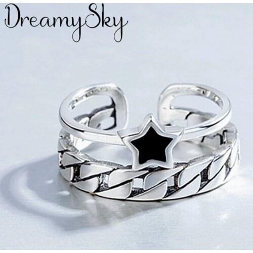 DreamySky Wholesale Real Silver Color Layer Star Rings For Women Big Antique Rings Finger Jewelry High Quality