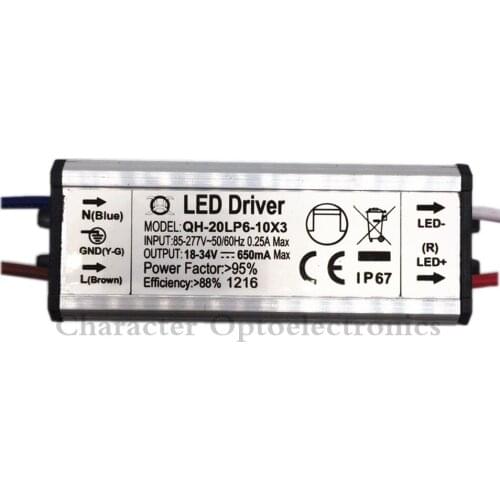 1pcs/lot 6-10x3w 20W LED Driver DC18-34v 650mA Power Supply Waterproof IP67 Constant Current Driver For FloodLight