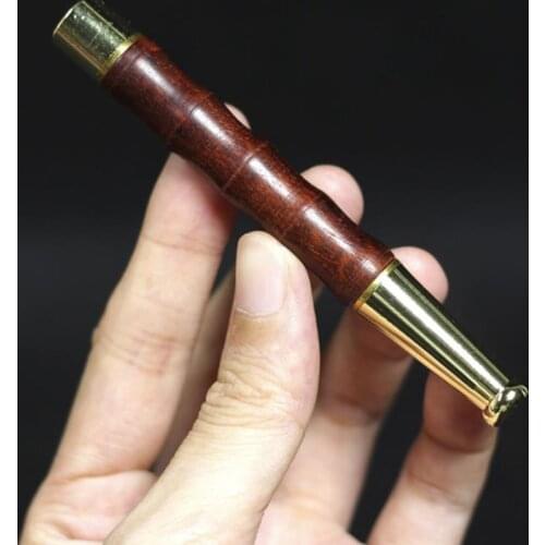 1 Pcs Natural Wood Grain Solid Wood Pipe Copper Cigarette Holder Mouthpiece Tobacco Pipes Filter Smoking Pipes Creative Smoke
