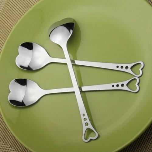 1PC Silver Heart Shaped Dessert Spoon Stainless Steel Tea Coffee Spoon Mixer Flatware Cafe Kitchen Accessorie Decor