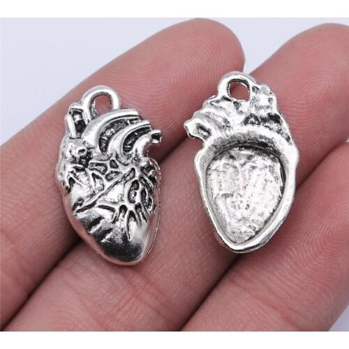 10PCS/lot 14*25mm Metal Charms Heart Pendants Antique Silver Color Making DIY Handmade Tibetan Jewelry DIY