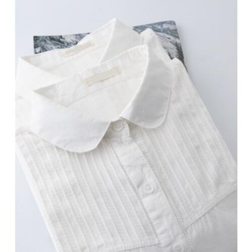100% Cotton 2020 Summer New Women White Shirts All Match Turn-Down Collar Solid Office Lady White Shirts Outwear Tops