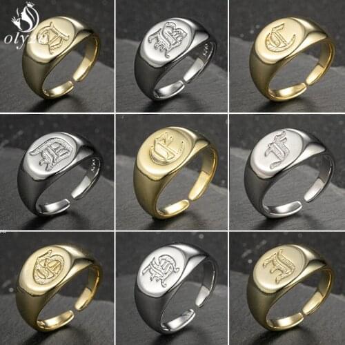 2021 Personalize A-Z Old English Letter Rings High Quality Dome Chunky Signet Ring Unisex Jewelry Best Friends Gift Wholesale