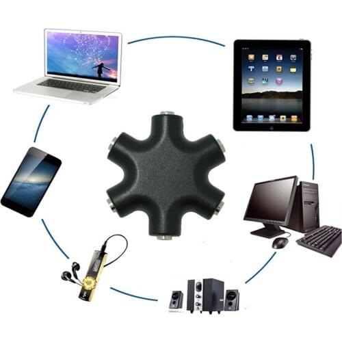 3.5mm Jack 6 Multi Port Aux Headphone Splitter Audio Cable Adapter Converter