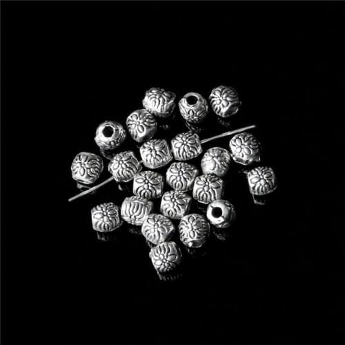 30Pcs Tibetan Ancient Silver Loose Spacer Beads 6mm DIY Handmade Jewelry Making Charm Necklace Bracelet Finding