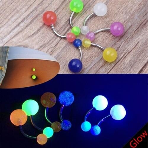 10pcs/lot Glow In The Dark Belly Ring Womens Fashion Navel Bars Rings Punk Body Piercing Ombligo Body Jewelry Mixed Color