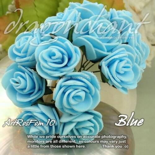 Free Shipping 144pcs/lot Size 20mm Solid Blue Color Head PE Rose Foam Flower Bouquet Scrapbooking Artificial Rose Flower