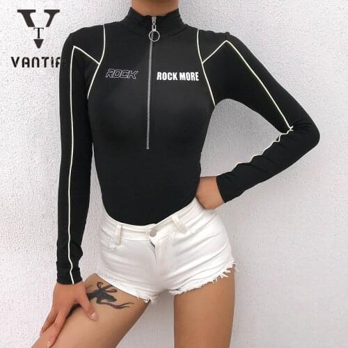 Bodycon Crop Tops Gothic Harajuku Zipper Long Sleeve Slim Fashion Girl Top with A Glowing Strip of Zip-tight Sports Bodysuit