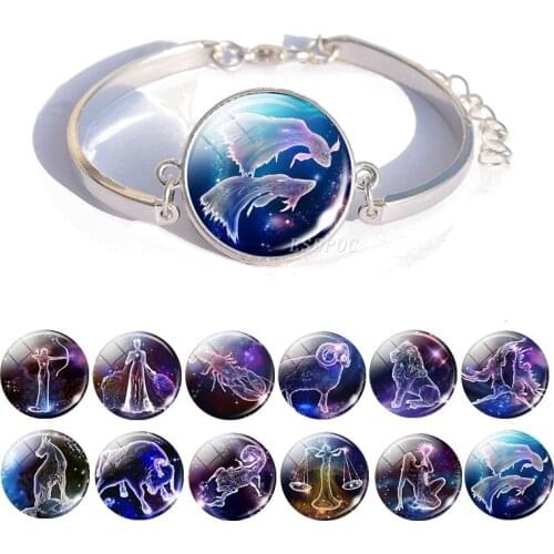 Zodiac Sign Charm Bracelet Diy 12 Constellation Bangle Bracelet Pisces Taurus Gemini Leo Libra Capricorn Women Jewelry Gifts