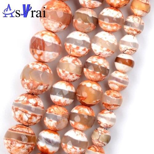 Natural Stone Retro Faceted Orange Dzi Agates Beads For Jewelry Making 6 8 10mm Round Loose Spacer Beads DIY Bracelet Necklace
