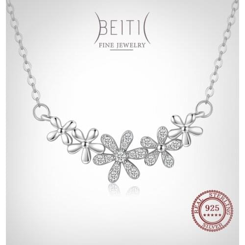 Beitil Top Quality Real 925 Sterling Silver Elegant Daisy Flower Pendant Necklace For Women Classic Wedding Statement Jewelry