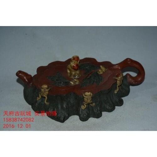Old Qing Dynasty ZiSha Pottery Tea Pot,MONKEY, with Mark,best collection& adornment, Free shipping
