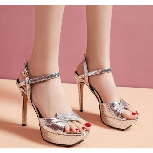 COOLULU Thin High Heel Platform Women Sandals Peep Toe Ankle Strap Ladies Sandals Sexy Party Dress Shoes for Womens Size 33-42