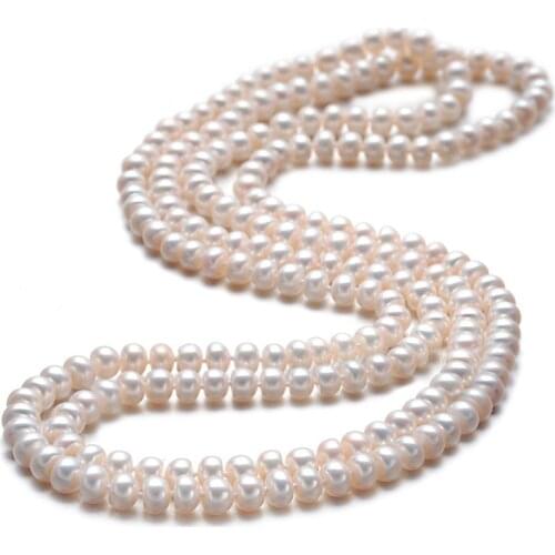 120cm/160cm Long Pearl Necklace Genuine Natural Freshwater Pearl Sweater Chain Necklace For Women Jewelry Fashion Gift