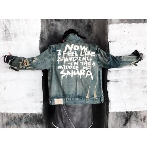 Jeans Jacket Mens Jackets and Coats Denim Jacket Mens Hole Clothes Cotton Jeans Jacket