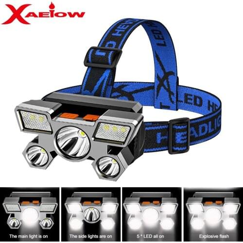 5LED Super Bright Headlamp With Built-in 18650 Battery USB Rechargeable Portable Flashlight Lantern Outdoor Camping Headlight