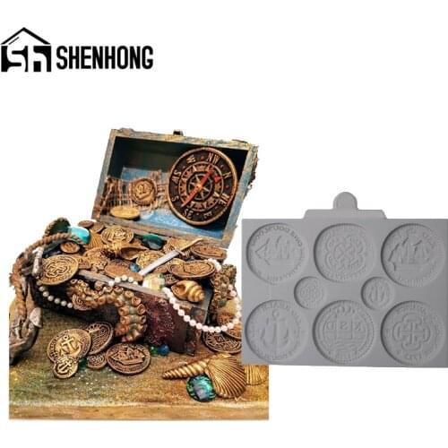 SHENHONG Treasure Coins Mould Clay Pan Cake Decorating Fondant Silicone Molds GumPaste Craft Dessert Baking Pastry Form