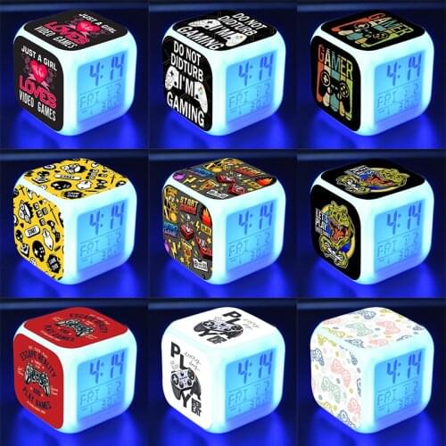 Gamer Alarm Clock Gamepad Controller 7 Color Changing Digital LED Night Light Lamps Bedroom Table Clocks Kids Watches Budzik
