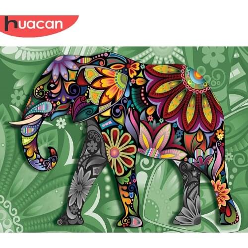 HUACAN Diamond Painting Full Drill Elephant Home Decoration Mosaic Animal Cross Stitch Embroidery Flower Diamond Art