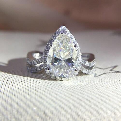 Pear Brilliant Moissanite Ring Solid 14K White Gold 2.5ct Carat Prong Setting Solitaire Engagement Ring For Women
