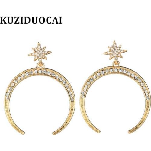 Kuziduocai New Fashion Jewelry Copper Alloy Full Rhinestone Crescent Curve Big Stud Earrings For Women Brincos Pendientes E-79
