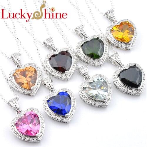 Luckyshine Wedding Jewelry Gift 8 Color Unique Vintage Cz Zircon Heart-shaped Pendants Fashion Necklaces Pendants Jewelry
