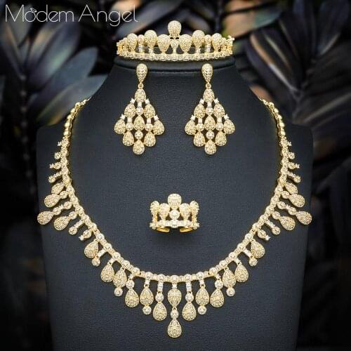 ModemAngel Hotsale African 4pcs Bridal Jewelry Sets New Fashion Dubai Full Jewelry Set For Women Wedding Party Accessories Desi